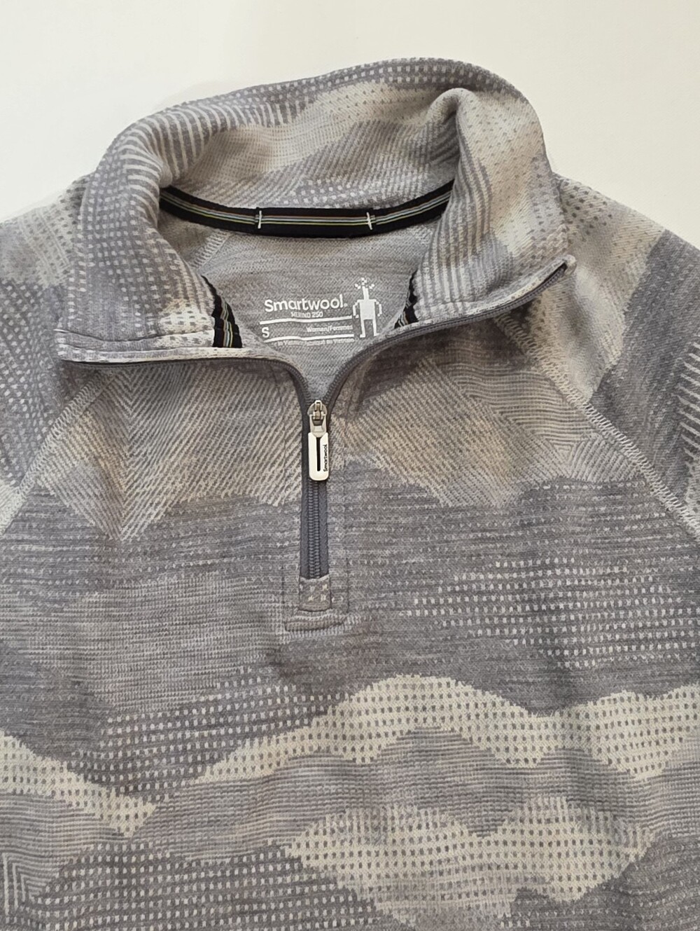 Smartwool Merino Wool 1/4 Zip Sweater Womens Small Grey Camo Thermal Mock Neck - Picture 6 of 7